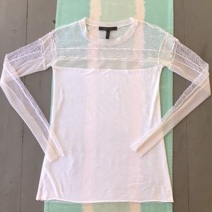 BCBGMAXAZRIA Mesh Lace Netting Long Sleeve Pullover Top‎